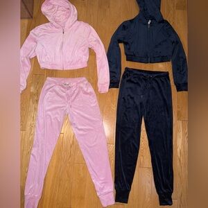 Set of 2 Velour Two-Piece Lounge Set - Pink and Navy